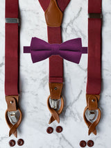 Burgundy Leather Trim Suspenders & Woollen Bow Tie Set