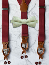 Burgundy Leather Trim Suspenders & Woollen Bow Tie Set