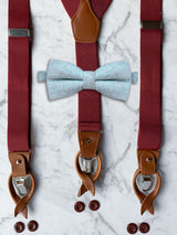 Burgundy Leather Trim Suspenders & Woollen Bow Tie Set