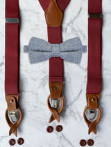 Burgundy Leather Trim Suspenders & Woollen Bow Tie Set