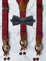 Burgundy Leather Trim Suspenders & Woollen Bow Tie Set
