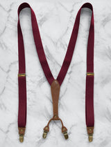 Burgundy Slimline Leather Trim Lightweight Suspenders