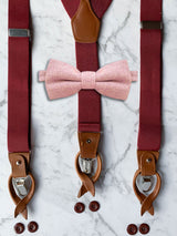 Burgundy Leather Trim Suspenders & Woollen Bow Tie Set