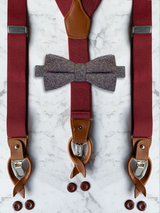 Burgundy Leather Trim Suspenders & Woollen Bow Tie Set