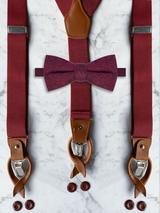 Burgundy Leather Trim Suspenders & Woollen Bow Tie Set