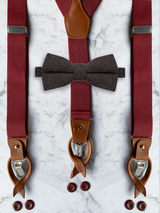 Burgundy Leather Trim Suspenders & Woollen Bow Tie Set