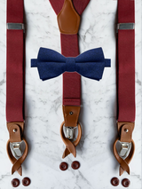 Burgundy Leather Trim Suspenders & Woollen Bow Tie Set