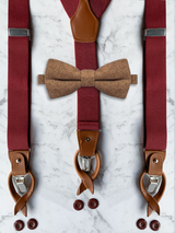 Burgundy Leather Trim Suspenders & Woollen Bow Tie Set