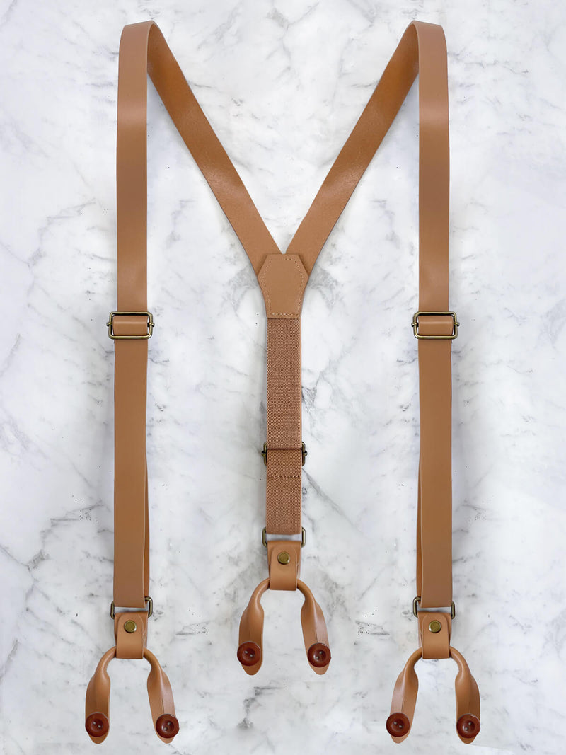 Full Leather Beige Suspenders