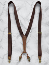 Dark Brown Slimline Leather Trim Lightweight Suspenders