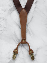 Dark Brown Slimline Leather Trim Lightweight Suspenders