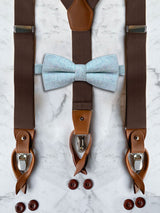 Chocolate Brown Leather Trim Suspenders & Woollen Bow Tie Set