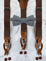 Chocolate Brown Leather Trim Suspenders & Woollen Bow Tie Set
