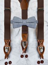 Chocolate Brown Leather Trim Suspenders & Woollen Bow Tie Set