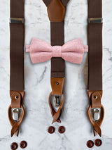 Chocolate Brown Leather Trim Suspenders & Woollen Bow Tie Set