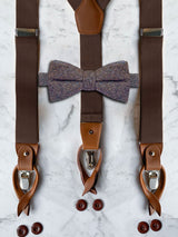 Chocolate Brown Leather Trim Suspenders & Woollen Bow Tie Set