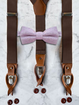 Chocolate Brown Leather Trim Suspenders & Woollen Bow Tie Set