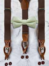 Chocolate Brown Leather Trim Suspenders & Woollen Bow Tie Set