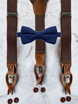 Chocolate Brown Leather Trim Suspenders & Woollen Bow Tie Set