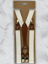 Cream Slimline Leather Trim Lightweight Suspenders
