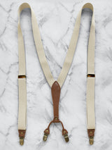 Cream Slimline Leather Trim Lightweight Suspenders