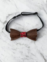 Kids Burgundy Wooden Bow Tie, Suspenders & Brooch Set
