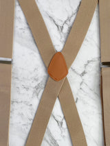 Oatmeal Leather Trim X-Back Button Suspenders
