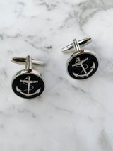 Black Anchor Circle Cufflinks