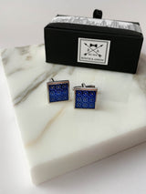 Blue Floral Silver Mens Cufflinks | Bowtie & Arrow Australia