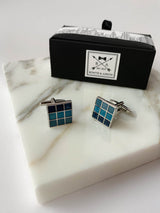 Blue Mosaic Silver Square Mens Cuflinks | Bowtie & Arrow Australia