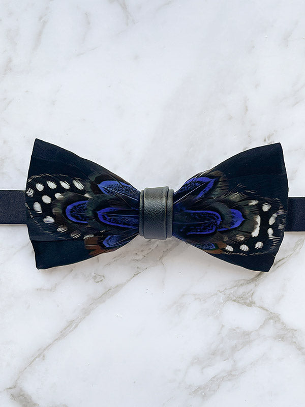 Feather Bow Tie - Cobalt & Black