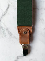 Forest Green Leather Trim Clip/Button Convertible Suspenders