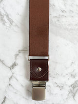 Brown Leather Trim Heavy Duty Clip Suspenders