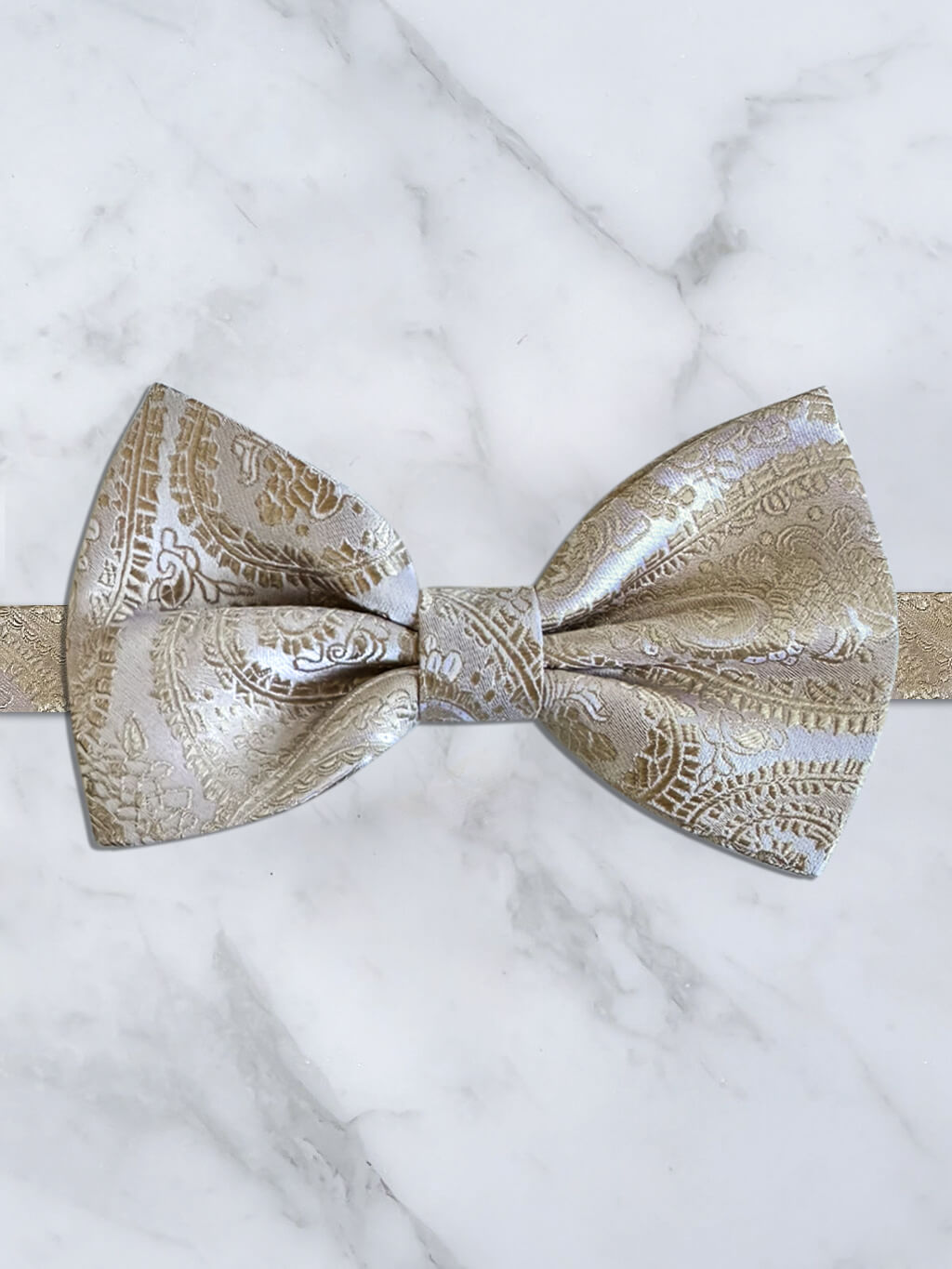 Gold Paisley Deluxe Silk Bow Tie & Pocket Square Set