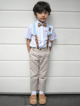 Kids Baby Blue Wooden Bow Tie, Suspenders & Animal Pin Set