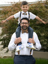Kids Black Wooden Bow Tie, Suspenders & Brooch Set
