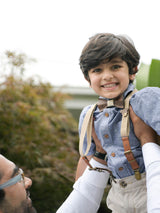 Kids Oatmeal Wooden Bow Tie, Suspenders & Brooch Set