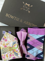 Lavender Peacocks Cotton Bow Tie Set