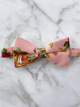 Chocolate Leather Trim Suspenders & Linen/Cotton Floral Bow Tie Set