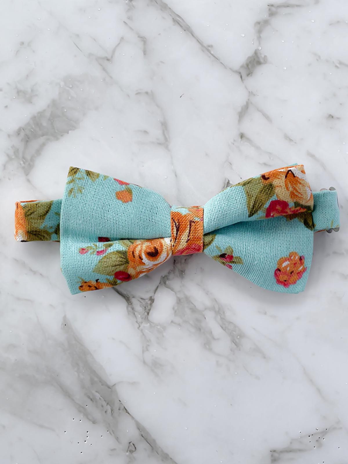 Oatmeal Leather Trim Suspenders & Linen/Cotton Floral Bow Tie Set