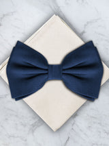 Navy Deluxe Silk Twill Bow Tie & Pocket Square Set