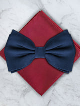 Navy Deluxe Silk Twill Bow Tie & Pocket Square Set
