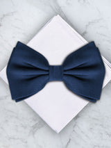 Navy Deluxe Silk Twill Bow Tie & Pocket Square Set