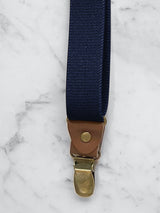 Navy Slimline Leather Trim Lightweight Suspenders