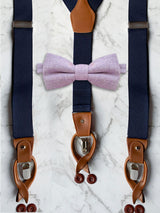 Navy Leather Trim Suspenders & Woollen Bow Tie Set