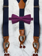 Navy Leather Trim Suspenders & Woollen Bow Tie Set