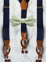 Navy Leather Trim Suspenders & Woollen Bow Tie Set