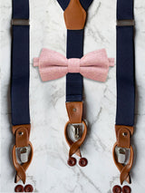 Navy Leather Trim Suspenders & Woollen Bow Tie Set
