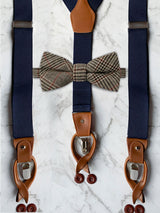 Navy Leather Trim Suspenders & Woollen Bow Tie Set