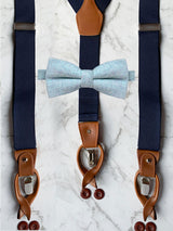 Navy Leather Trim Suspenders & Woollen Bow Tie Set